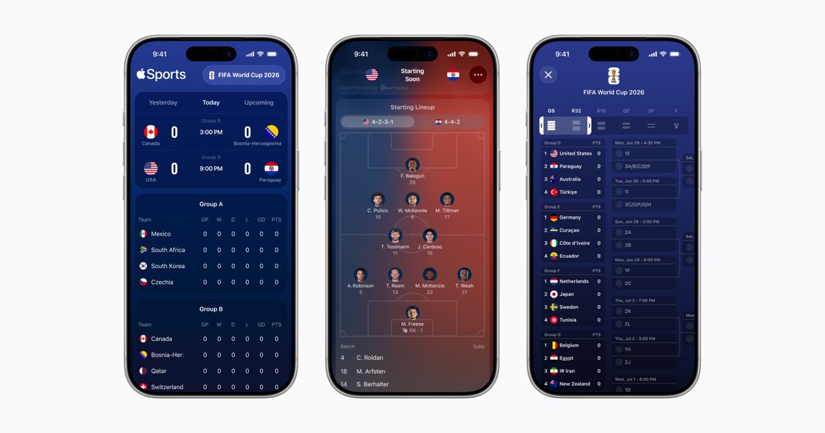 試合情報を表示するApple Sportsアプリの公式画像
