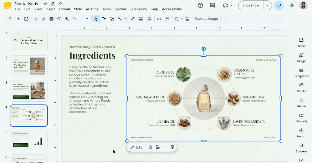 Google Slides内で画像を選択して編集するGoogle Picsの公式操作画面